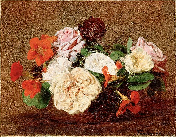 Henri Fantin-Latour Roses and Nasturtiums in a Vase France oil painting art